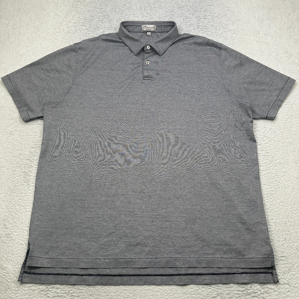 Peter Millar Nanoluxe Men's XXL Gray Striped Polo Shirt Casual Comfort Golf FLAW